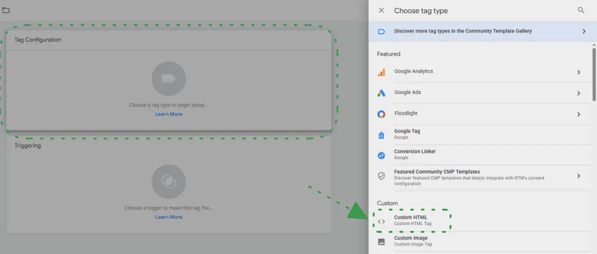 Selecting Custom HTML as tag type